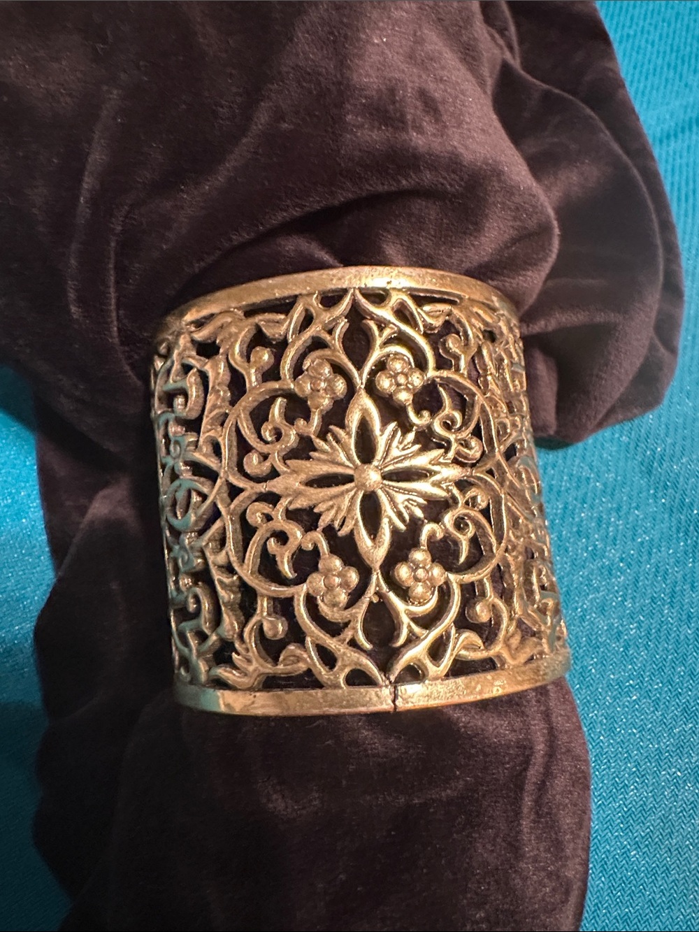 Ornate Gold Filigree Wide Cuff Bracelet - Women Accessories